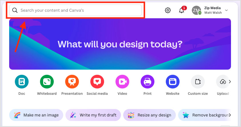 Searching for Canva templates