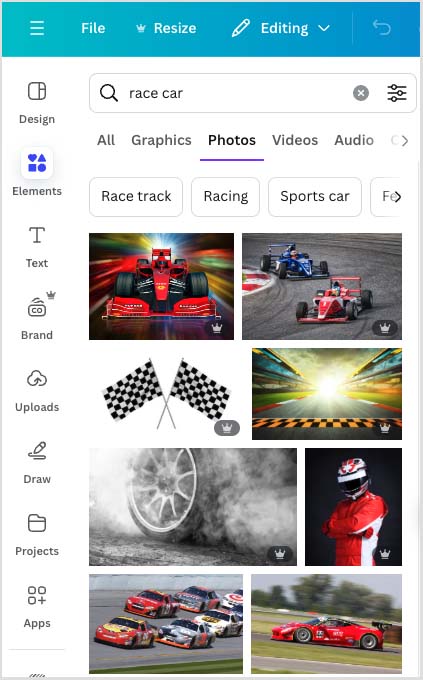 Browsing stock images in Canva