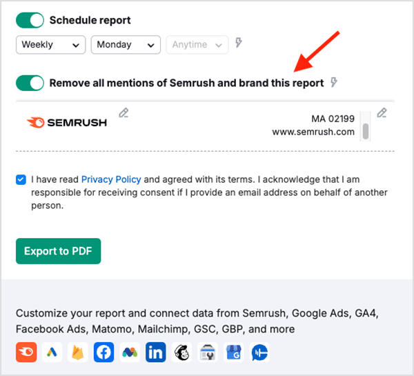 Exporting a Semrush report