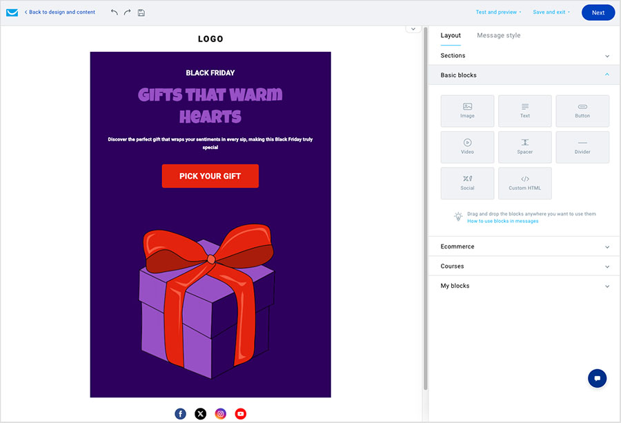 Designing an email newsletter in GetResponse