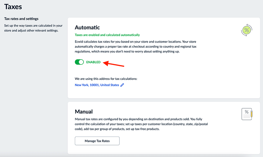 Enabling automatic tax calculation features in Ecwid