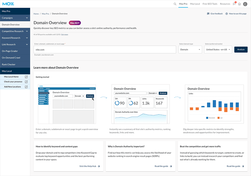 The Moz interface