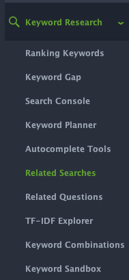 SEO PowerSuite's keyword research tools menu