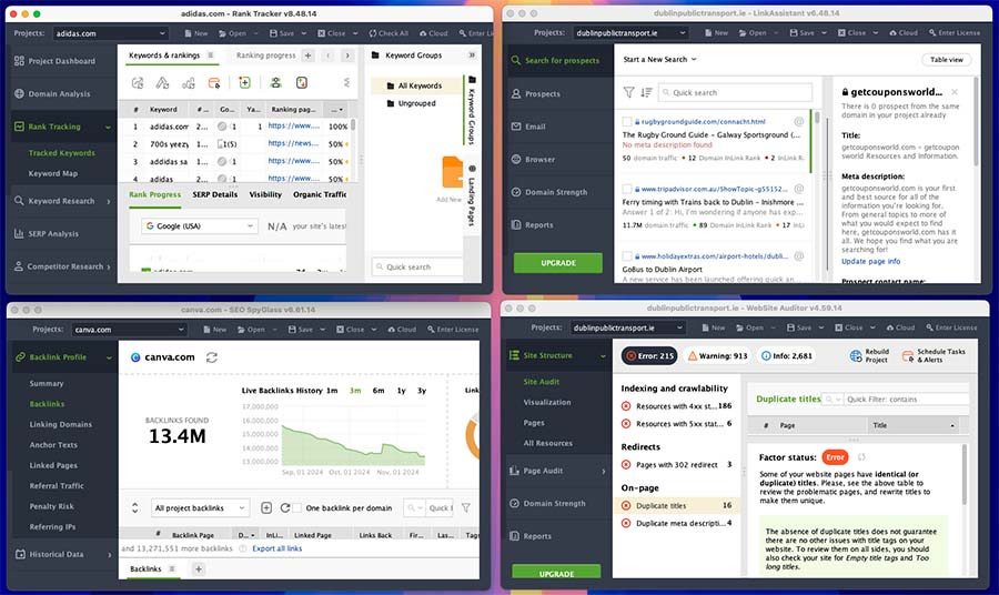 SEO PowerSuite's 4 separate modules