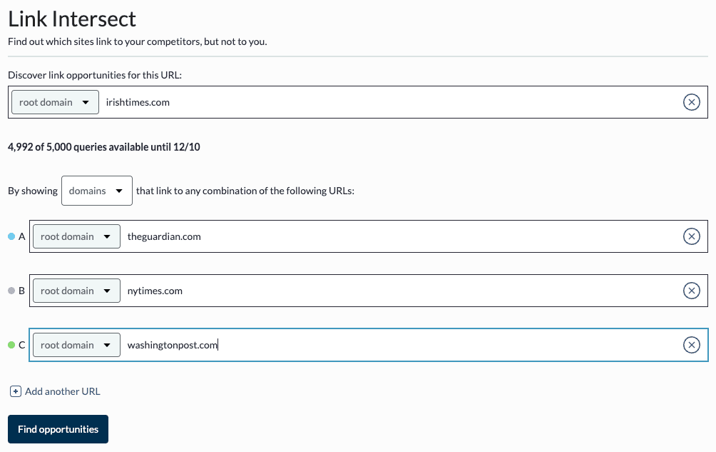 Using Moz's 'Link Intersect' tool
