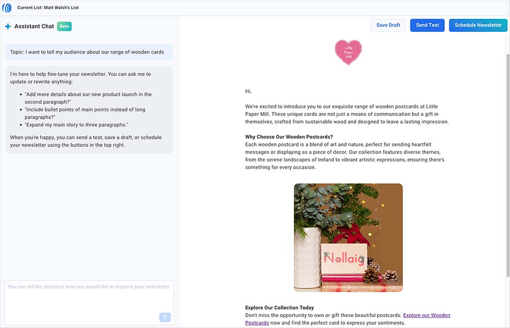 Creating a newsletter with AWeber's AI Newsletter Assistant
