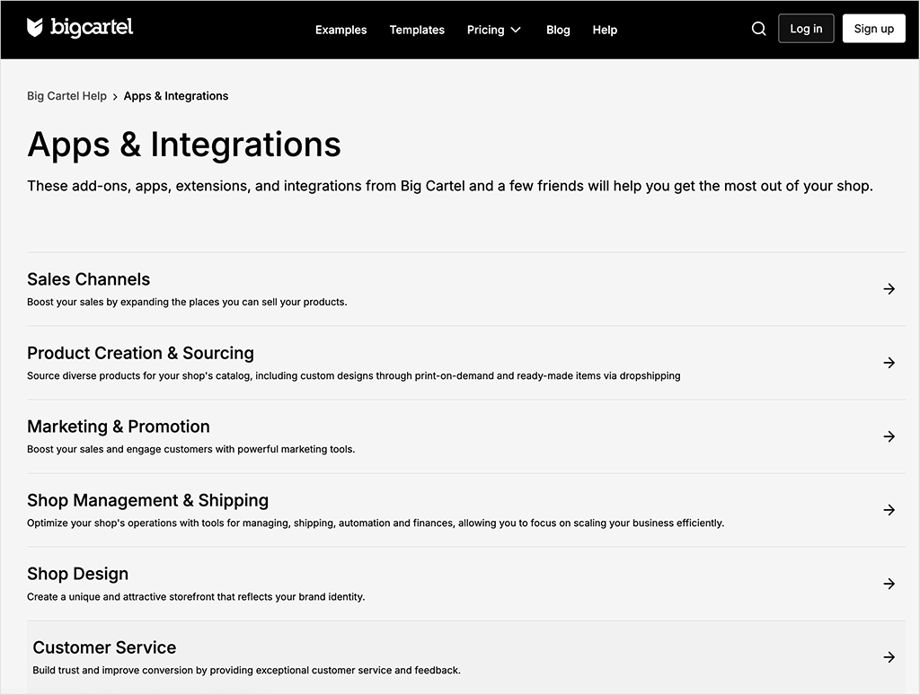 The Big Cartel app store.