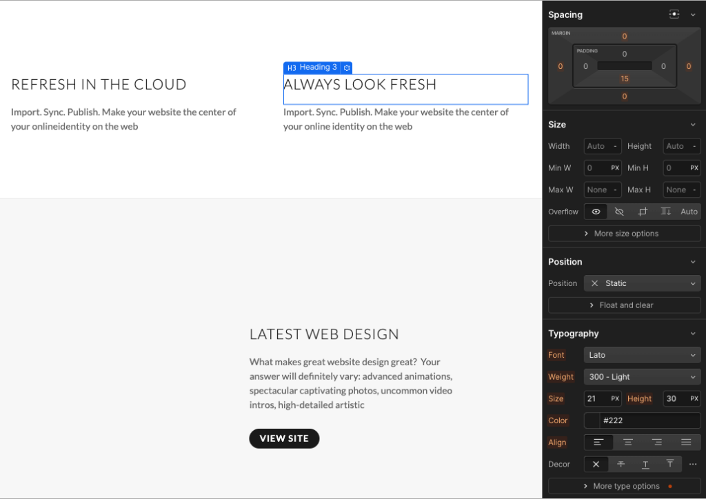 The box model of web design as deployed by Webflow