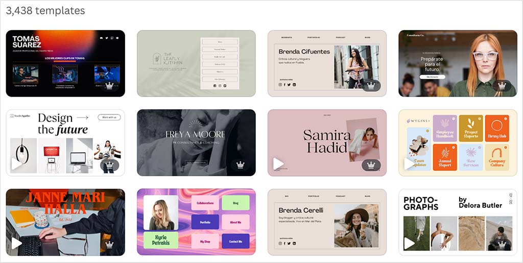 Canva website templates.
