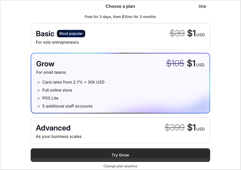 Picking your Shopify plan