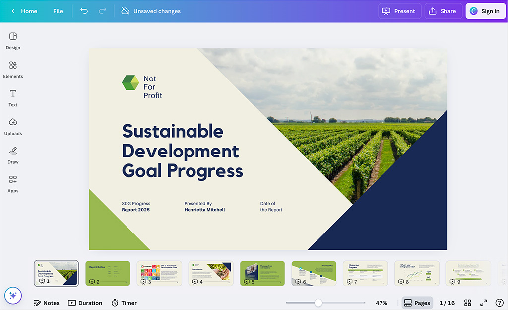 Customizing a 'sustainable development goals' template