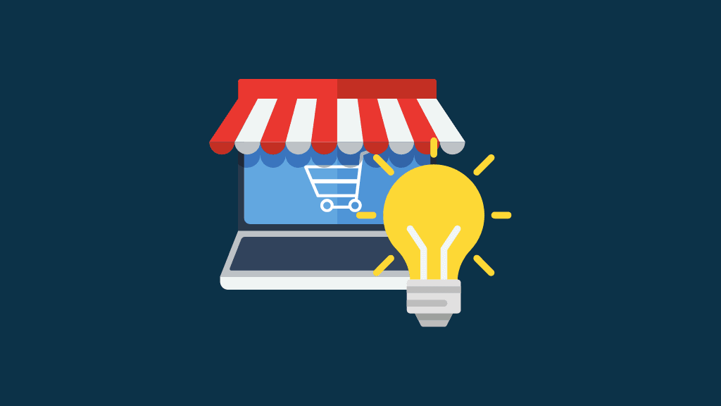 Ecommerce business ideas (image of an online store and a lightbulb)