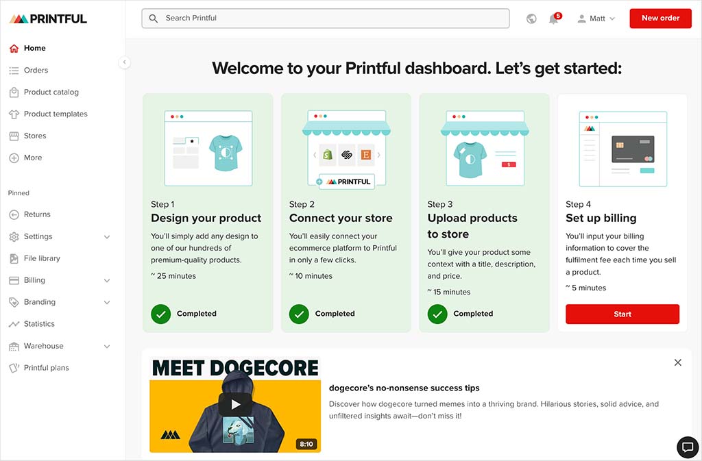 Printful dashboard