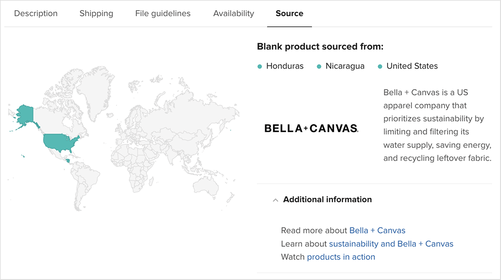 Product source information in Printful.