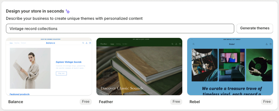 Testing the new Shopify AI theme generator feature
