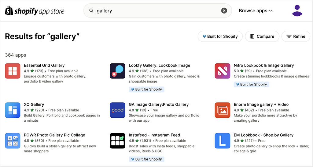 Gallery apps for Shopify