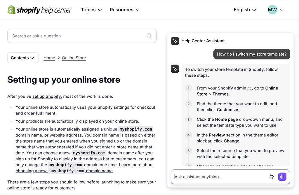 Shopify help center