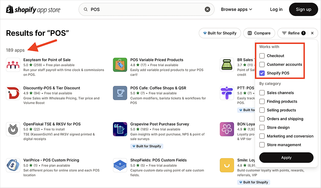 Examples of POS apps in the Shopify app store