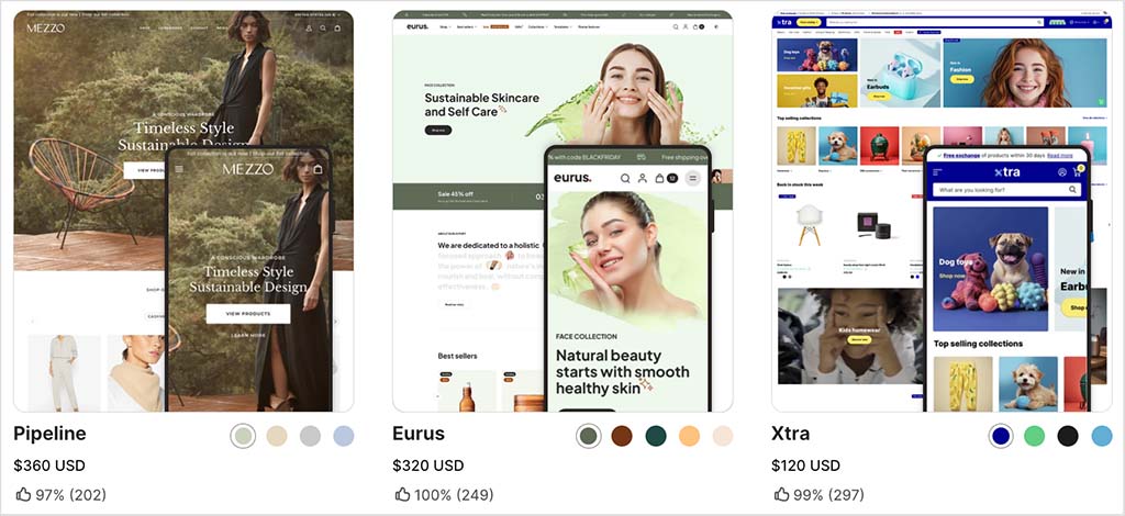 Some examples of free and paid-for Shopify themes