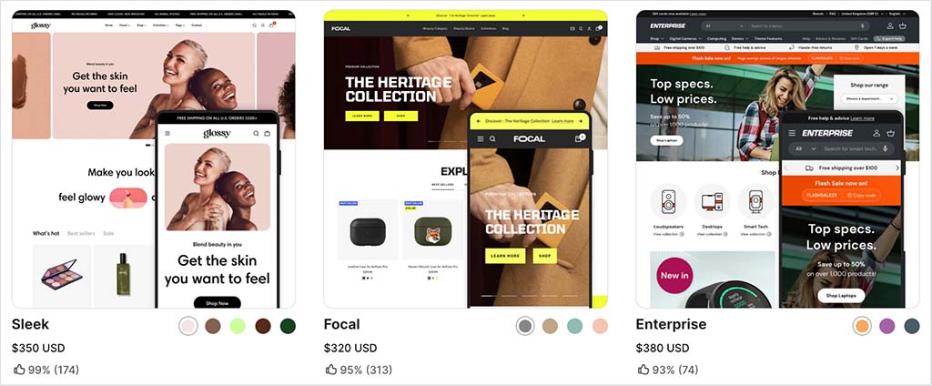 Some of the available templates in the Shopify theme store