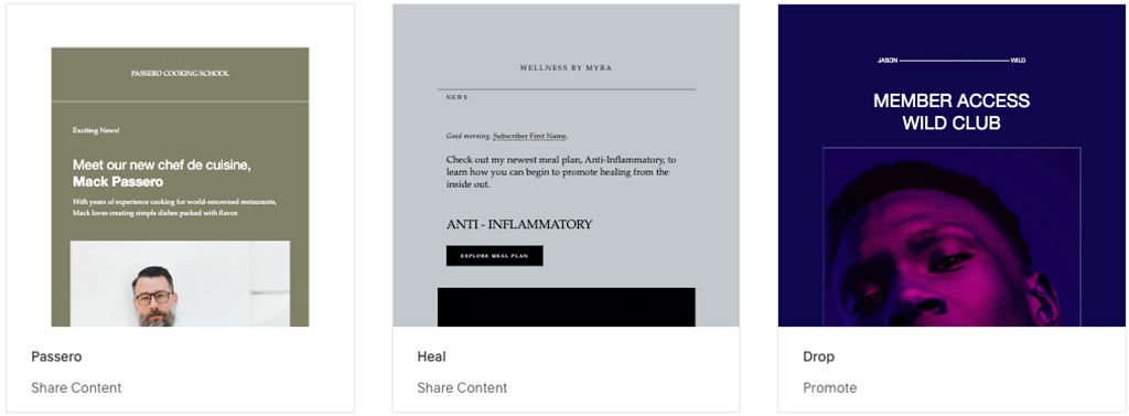 Squarespace Email newsletter template examples.