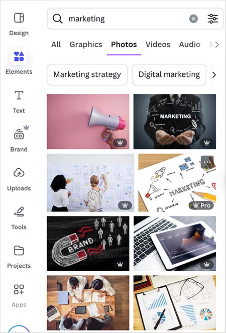 Canva Pro comes with a very large library of stock photos.