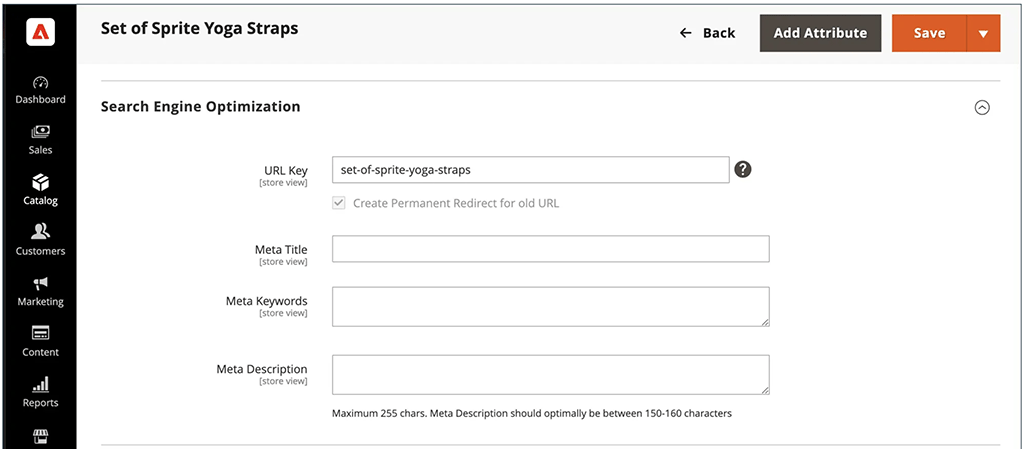 Accessing SEO settings in Adobe Commerce