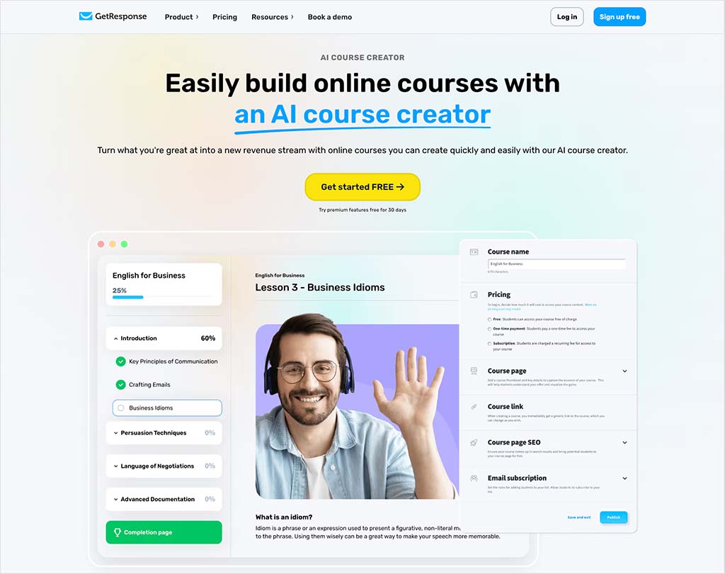 GetResponse's course creation tools are available on the 'Creator' plan and higher