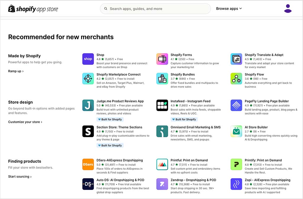 The Shopify app store