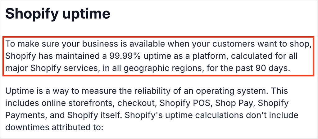 Shopify hosting maintains an uptime of almost 100%