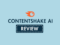 The phrase 'ContentShake AI review' beneath the Semrush logo — all on a light blue background.