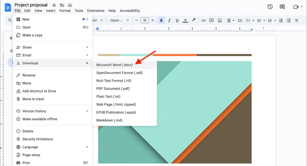 Exporting a file from Google Workspace in Microsoft Word format