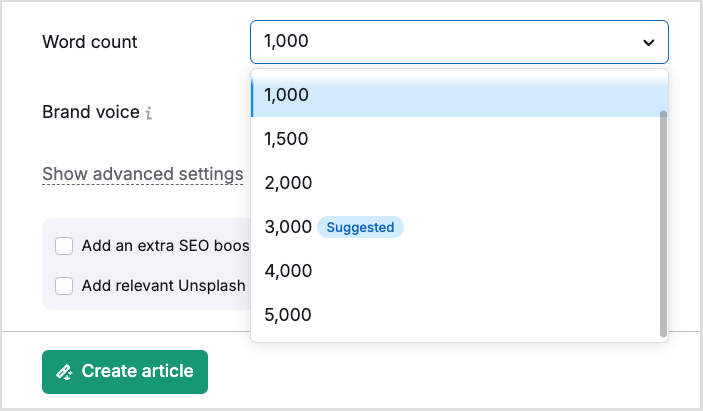 Specifying article length in ContentShake