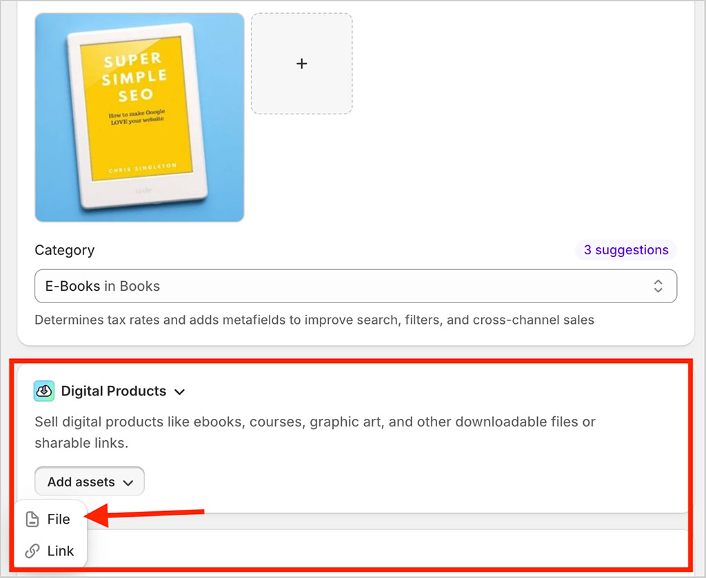 Accessing digital product upload settings
