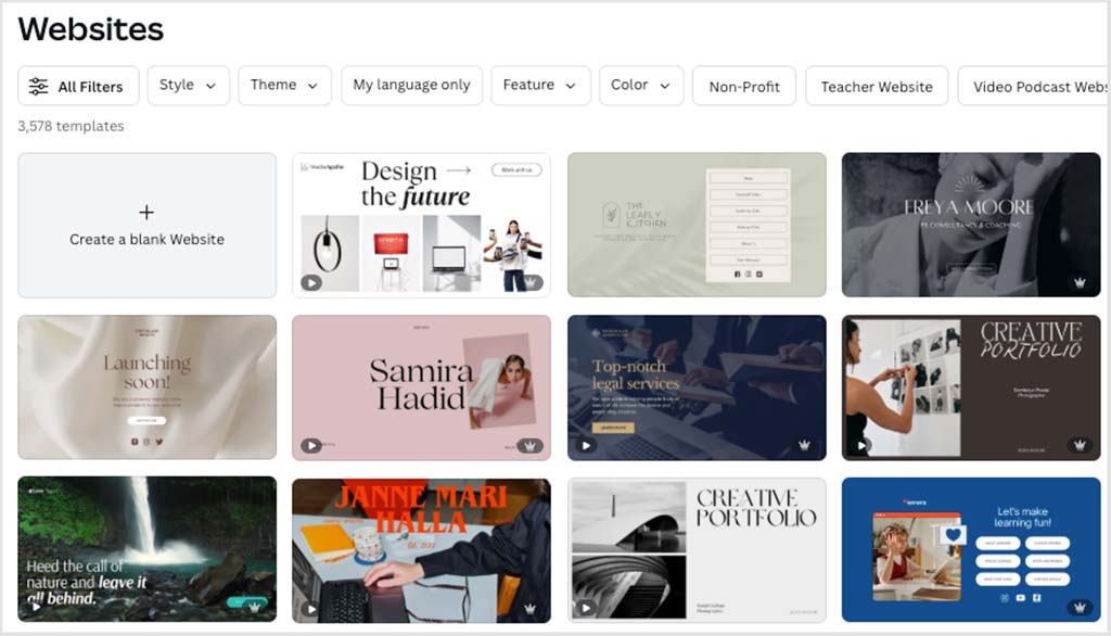 Canva website templates.