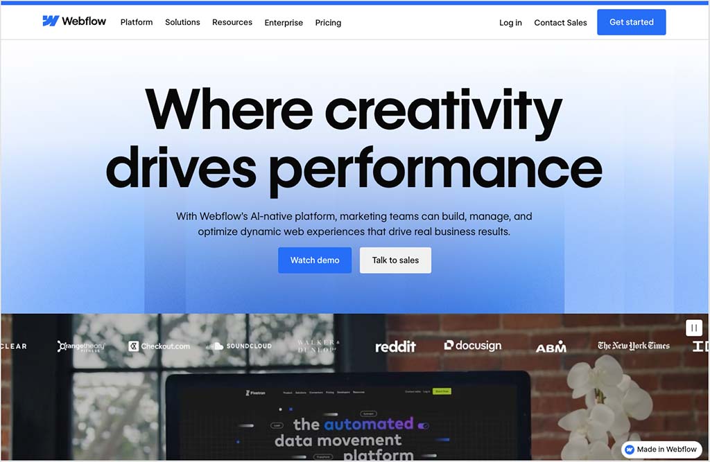 The Webflow home page