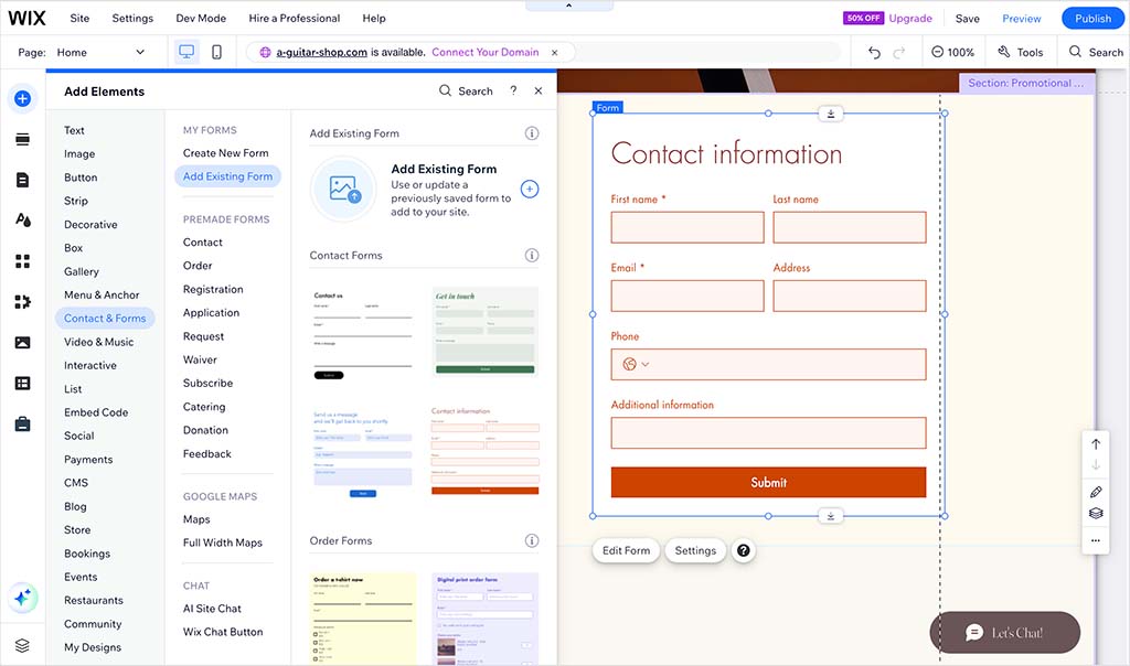 Adding a form to a Wix website
