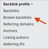 Accessing the 'broken backlinks' feature in Ahrefs