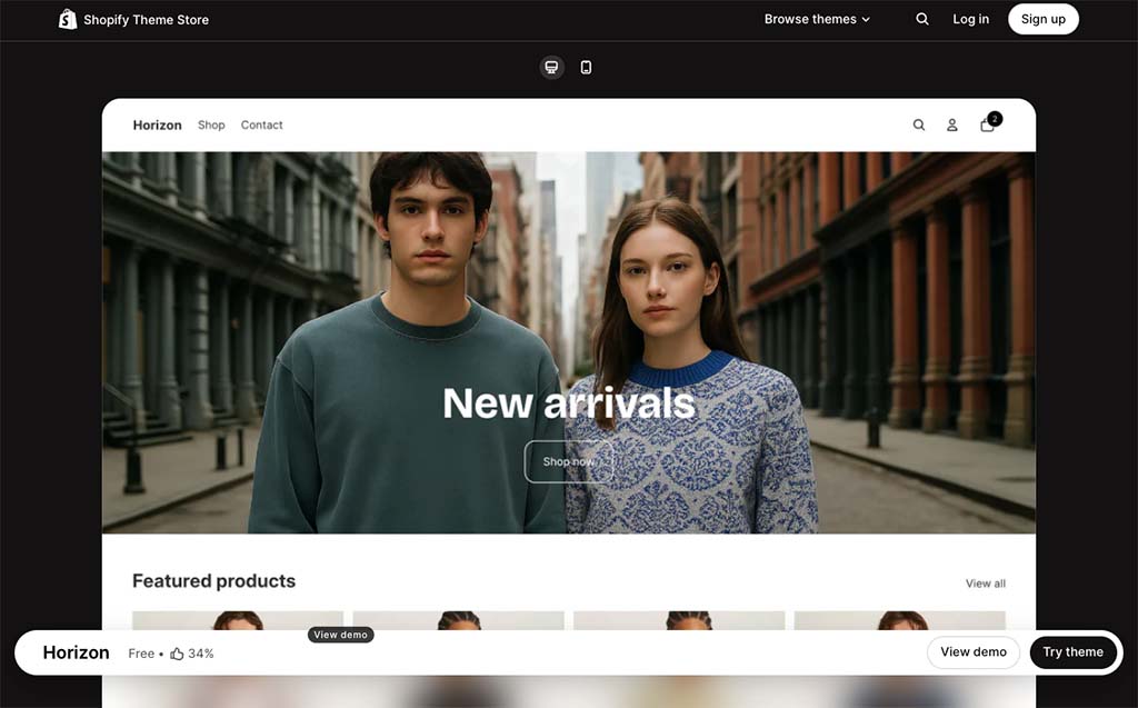 Shopify's ‘Horizon’ theme — one of its most popular free ones
