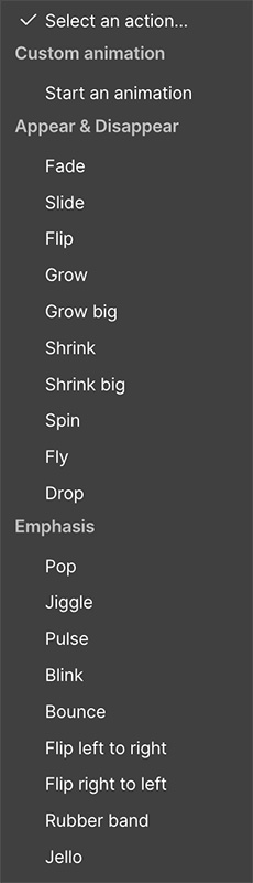 Preset animations in Webflow