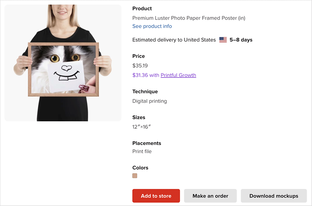 Selling a photo product via Printful