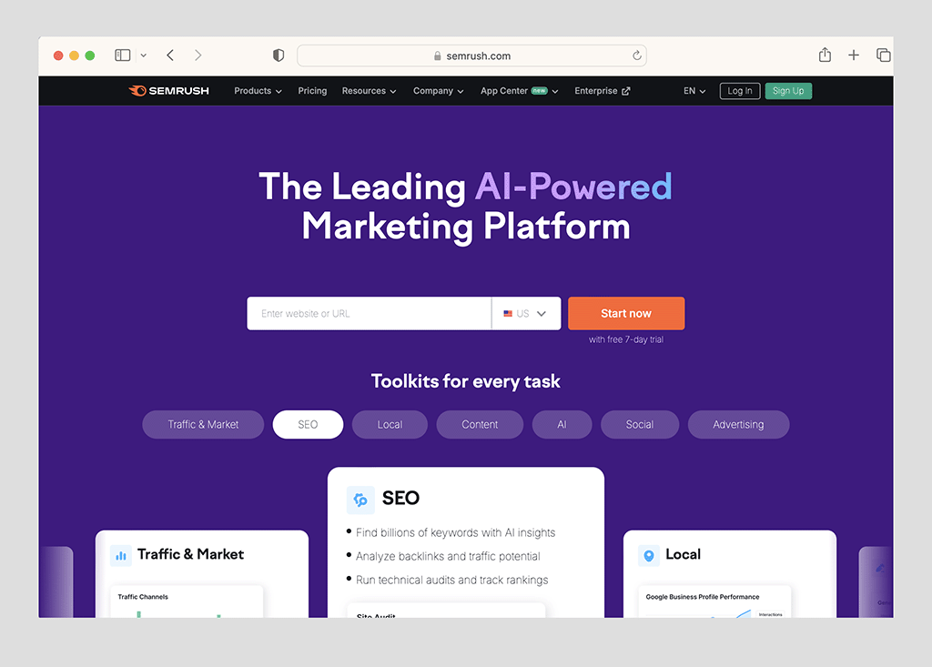 Semrush home page