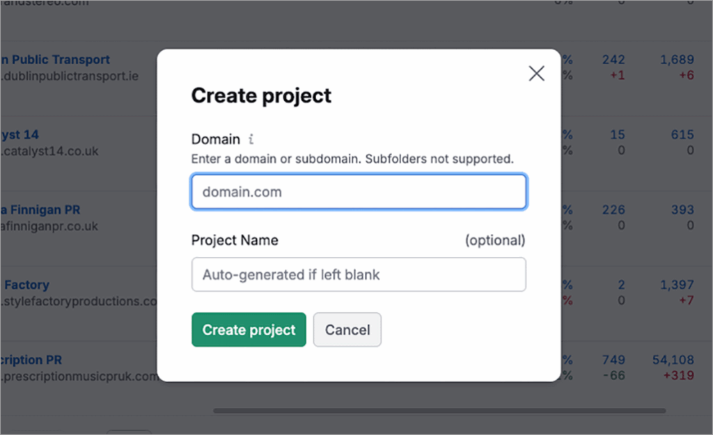 Creating a Semrush project