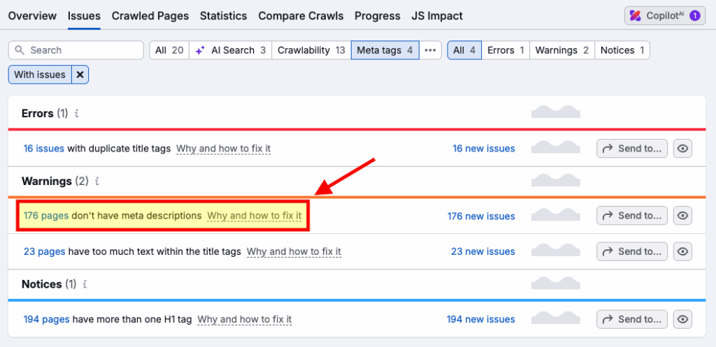 Identifying problems with meta descriptions