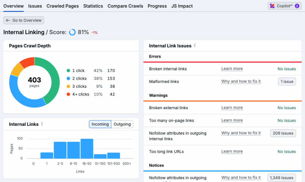 Assessing the quality of internal linking during an SEO audit