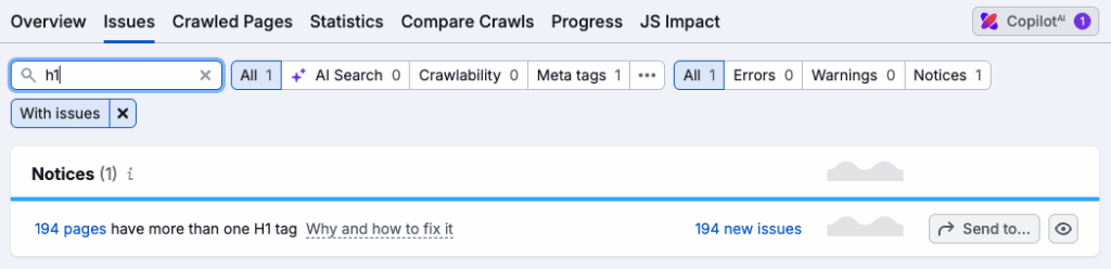 Spotting H1 issues in an SEO audit