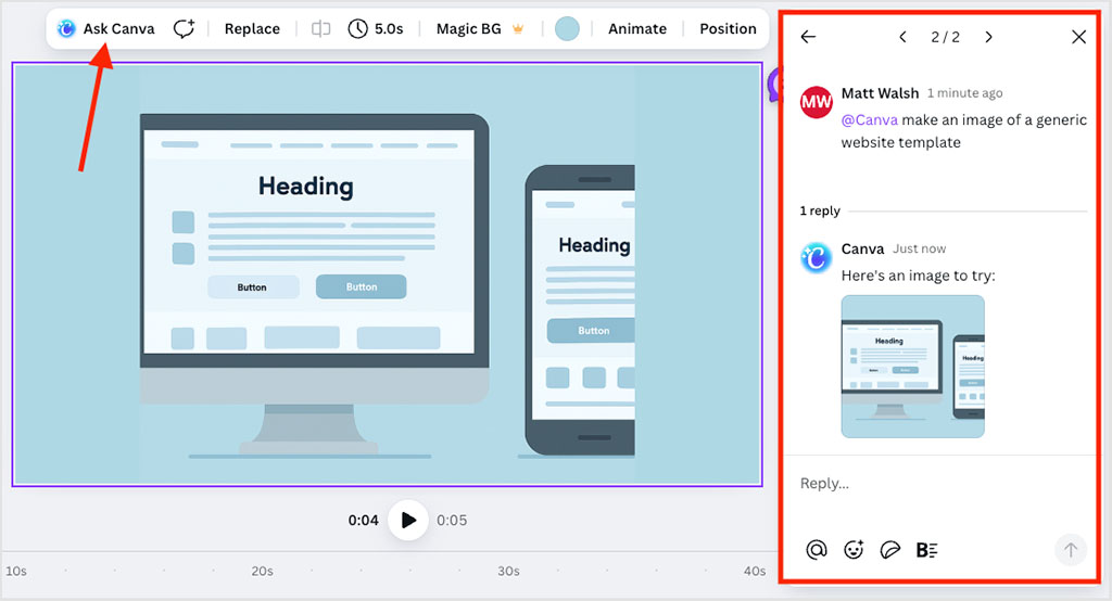 Using the 'Ask Canva' feature