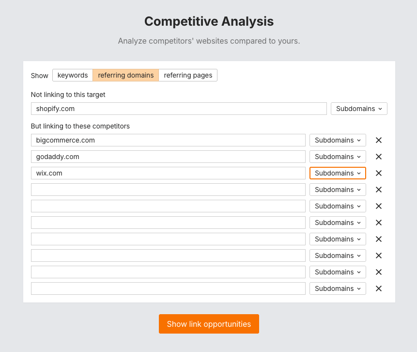 The link intersect tool in Ahrefs