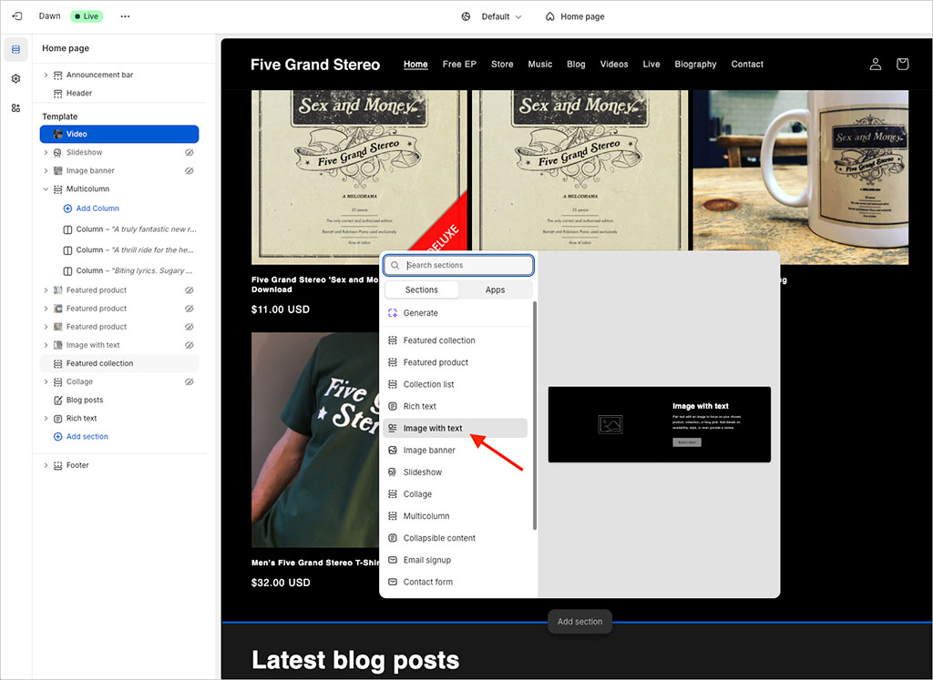 Using Shopify's drag-and-drop editor