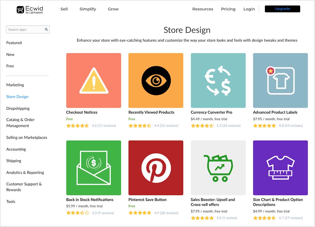 Screenshot of the Ecwid App Market